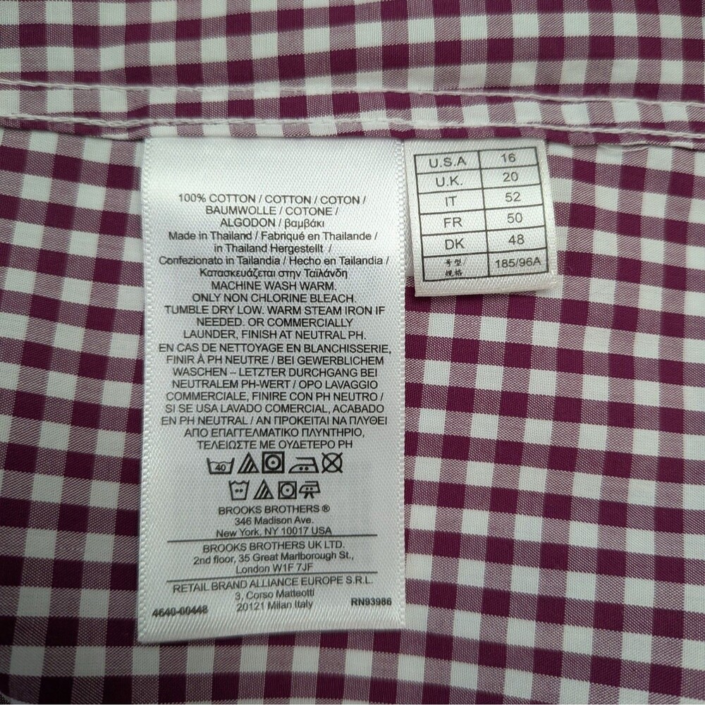 Brooks Brothers Red Fleece Button-Up Shirt Youth Size 16 Burgundy Gingham Preppy - Picture 7 of 10